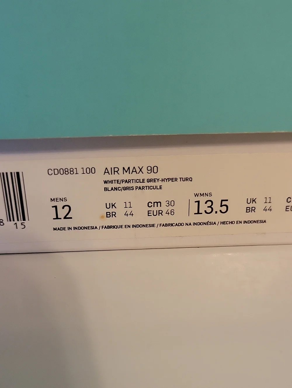 Mens Nike Air Max 90 White/particle Grey Hyper Turq